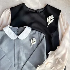 親子でお揃い チューリップの花束｜布花ブローチ　卒園・卒業／入園・入学式に　小ぶりでナチュラルなコサージュ　シンプル　ナチュラル　北欧