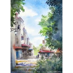 原画）昼下がりの陽気な街【SMサイズ／水彩画／#2958】 - メルカリ