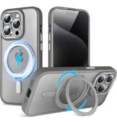 ★iPhone 13 Pro Max 用 ケース 縦横両対応 リング 【多機能360度回転スタンド】MagSafe対応 ワイヤレス充電対応 半透明マット スマホケース 米軍規格 耐衝撃 カメラレンズ保護 (グレー, iPhone 13 Promax)