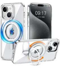 ★iPhone13 用 ケース 縦横両対応 リング 【多機能360度回転スタンド】MagSafe対応 ワイヤレス充電対応 半透明マット スマホケース 米軍規格 耐衝撃 カメラレンズ保護 車載ホルダー対応  (クリア, iPhone 13)