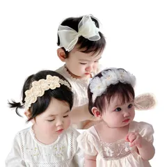 【在庫処分】3点セット 結婚式 お祝い 記念撮影 誕生日 (スタイル3) 出産祝い 新生児 女の子 ヘッドドレス レースバンド 髪飾り ヘアアクセサリー ゴ ベビー ヘアバンド DFsucces