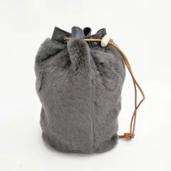 OWEN BARRY 英国製 羊革 ムートン 毛皮 牛革 巾着バッグ チャコールグレー レディース オーエンバリー【中古】5-1215T◎