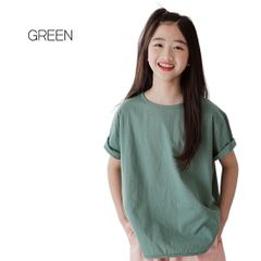 그린 MINIROI 걸즈 프리미엄 반소매 T 셔츠 탑스 귀여운 느긋한 봄 여름 소녀 키즈 세련된 얇은 한국 어린이 옷 110cm 120cm 130cm 140cm 150cm