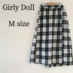 Girly Doll スカートプリーツスカート フレアスカート フレア ウール プリーツ チェック柄 膝丈 ミディアム丈 白黒 ブロックチェック モノトーン レディース M