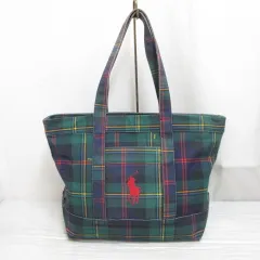 ポロ ラルフローレン POLO RALPH LAUREN キャンバス トート バッグ タータンチェック柄 ワンショルダー 緑 グリーン コットン100％ 正規品