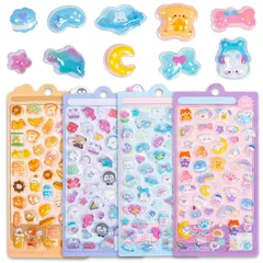 3dシール 可愛い ぷくぷく シール 4枚セット 立体 Ninonly ごほうび キラキラ 女の子 デコシール 手帳用 DIY用 日記帳用 手芸用品 貼り付け可能 0