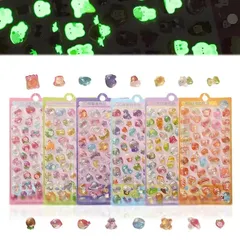 フリランス-ショプ 3D ぷくぷく かわいい 6枚セット 約300点 ぷっくりシール 大容量 立体 夜光 簡単に貼れる 安い 手芸用品 手帳 日記帳 DIY 携帯電話飾り用 女の子 子供 1