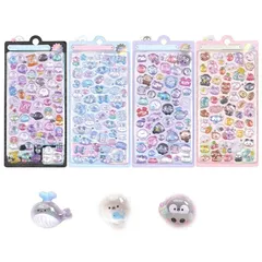 ISHR シール ぷくぷく ラベルシール 4枚セット 3D 立体 アルバム 可愛い 携帯電話飾り用 手帳用 水筒DIY用 ご褒美 キラキラな デコシール (A) 1