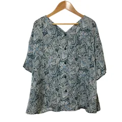 美品 NEWYORKER ニューヨーカー ペイズリープリントブラウス サイズ11R グリーン レディース 古着 中古 USED