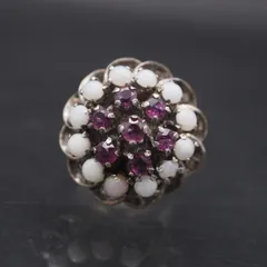 L918 ルビー? ピンクスピネル? オパール 925刻印 リング デザイン シルバー 指輪 10月誕生石 8号