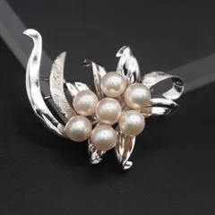 L852 淡水真珠 パール SILVER刻印 ブローチ フラワー デザイン シルバー コサージュ 6月誕生石