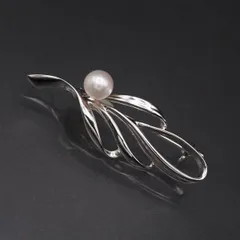 L849 本真珠 6.6mm珠 パール SILVER刻印 ブローチ デザイン シルバー コサージュ 6月誕生石