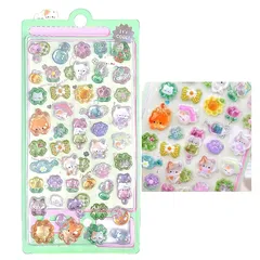 HAKONA 3d立体シール ごほうびシール帳 女の子 可愛い 実心立体浮き彫りステッカー ご褒美 デコ用 手帳/スマホケース/水筒 DIY 手芸用品 贈り物 (緑の子猫-1枚セット) 0
