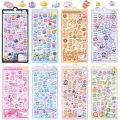 シール ぷくぷく 8枚 可愛い ぷくぷくシール 立体 ごほうび ステッカー ぷっくり デコシール 水筒 スマホケース 手帳 アルバム (8styles 8枚) 0