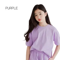 パープル MINIROI 半袖Tシャツ 上下2点セット 無地 クルーネック ショートパンツ 短パン キッズ セットアップ 女の子 春夏 パステルカラー やわらかい おしゃれ 通学 韓国子供服 110cm 120cm 130cm 140cm 150cm