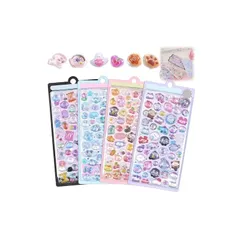 シール 可愛い 立体 【2025新型】3D キャラクターシール 携帯電話飾り用 DIY用 手帳用 貼り付け可能 手芸用品 贈り物 子供 男女兼用 全4/6種セット 約200/300枚入り (4枚 / 約200枚) 0