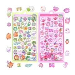 Chisafly 2025新型 ぷくぷくシール ぷくぷく ぷっくりシール 硬樹脂 立体 中身詰まっている 2枚セット 約100点 50g ごほうび かわいい キラキラ 韓国 子供 大容量 スマホケース 手帳 diy 贈り物 0
