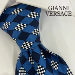 《美品》GIANNI VERSACE (ジャンニヴェルサーチ) シルクネクタイ 総柄 メデューサ バロック ブルー ネイビー ブラック ホワイト ゴールド