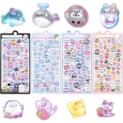 ぷくぷくシール 3dシール 立体シー ル かわいい ごほうび キラキラ 携帯電話飾り用 DIY用 手帳用 貼り付け可能 手芸用品 (4枚) 0