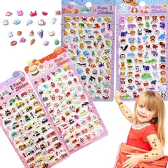 シール ぷくぷく4枚 可愛い ぷくぷくシール 立体 ごほうび ステッカー ぷっくり デコシール 水筒 スマホケース 手帳 アルバム (ケーキ、魚、車、動物の4種類) 0