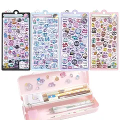 LKCCTK シール 立体 ごほうびシール デコシール 4枚セット 可愛い キラキラな 貼り付け可能 手芸用品 DIY 手帳 日記帳用 携帯電話飾り用 1