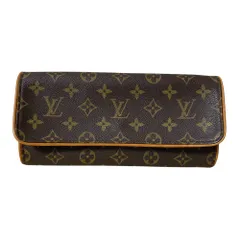 美品 LOUIS VUITTON ルイヴィトン モノグラム ポシェットツインGM ショルダーバッグ M51852 ブラウン レディース 古着 中古 USED