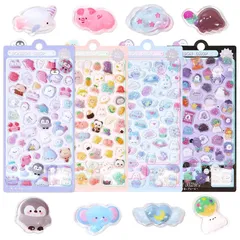 3Dシール 立体シール 4枚セット可愛い DIY用 キラキラ 手帳用 携帯電話飾り用 手芸用品 子供向け 貼り付け 贈り物 ぷくぷく 1