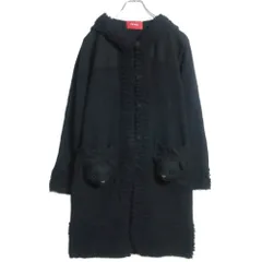 ピンクハウス★くまフェイス&フリンジ♪ニットコート フーディ 黒系 ラムウール100！厚手 z16947