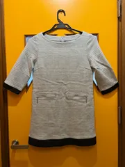 【H2-65】◇ クレージュ　coumeges　38サイズ　ボートネック チュニック　グレー　チェック柄