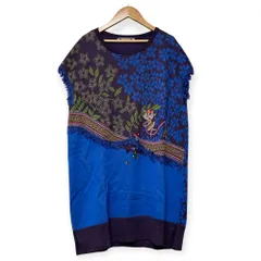 良品 OLLEBOREBLA オレボレブラ アルベロベロ ぶたさん フラワージャガード ビジュー ニット チュニック ワンピース ブルー パープル レディース 古着 中古 USED