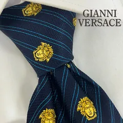 《美品》GIANNI VERSACE (ジャンニヴェルサーチ) シルクネクタイ 総柄 メデューサ ネイビー ブルー ゴールド