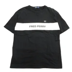 美品 FRED PERRY フレッドペリー ロゴ プリント Tシャツ カットソー クルーネック 刺繍 半袖 ブラック×ホワイト レディース 古着 中古 USED