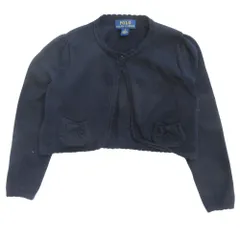 美品 POLO RALPH LAUREN ラルフローレン ショート丈 ニット カーディガン ボレロ ロゴ 刺繍 リボン サイズ4 紺 ネイビー キッズ 古着 中古 USED