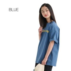 ブルー MINIROI 半袖 Tシャツ 女の子 クルーネック ゆるシルエット ドロップショルダー だぼっと おしゃれ ラフ 春夏 こなれ感 韓国子供服 110cm 120cm 130cm 140cm 150cm