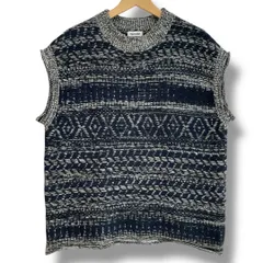 Plantation プランテーション ジャガードニットベスト ジャガード編み レイヤードアイテム ニットベスト ゆったりシルエット ナチュラル カジュアル 日本製 ネイビー グレー Mサイズ レディース 冬 ゴーゴー古着セントラルパーク名古屋店No.1706
