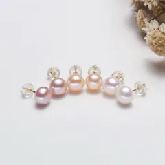 約8mm淡水パールピアス ピンクパープル系 オレンジ系 ホワイト系 パール