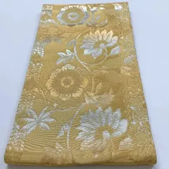 ［6379］袋帯 花唐草文様 金銀彩 六通 正絹 着物 フォーマル 金 シルバー
