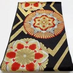 ［6378］袋帯 華紋 金彩 六通 正絹 着物 フォーマル 黒