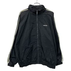 adidas ナイロンジャケット XL ブラック アディダス ジップアップ 裏地メッシュ付き フード収納型 袖サイドライン 秋物 a712-6885