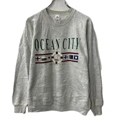 90s USA製 FRUIT OF THE LOOM プリントスウェット トレーナー L グレー フルーツオブザルーム ラグラン トップス 秋物 a712-6898