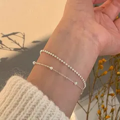 ボールチェーン シルバー ブレスレット 2連  シンプル ユニセックス 華奢 韓国アクセ
