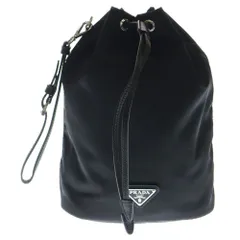 PRADA (プラダ) リナイロン 巾着バッグ ポーチ ケース 小物入れ ブラック ナイロン 1NS369 シルバー金具