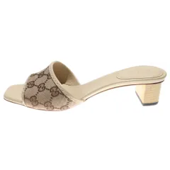 GUCCI (グッチ) GGキャンバス レザー ヒール オープントゥ サンダル シューズ ベージュ レディース 108686