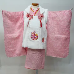 七五三 三歳 女児 正絹 総絞り 被布着物フルセット ピンク×白色 祝着 三才 3才 3歳 女の子 お仕立て無料 NO42422