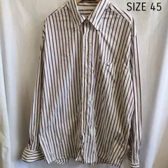 LACOSTE　ラコステ　ホワイト　ブラウン　白　茶色　シャツ　長袖　ストライプ　45サイズ