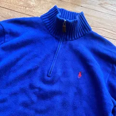90's Polo by Ralph Lauren half zip cotton knit. 古着　ポロバイラルフローレン　ハーフジップ　コットンニット　ブルー　青　M