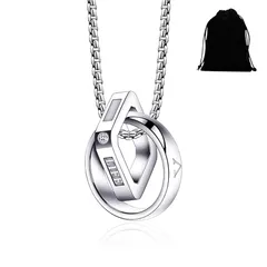 [Zoomers] ネックレス メンズ サージカルステンレス チェーン ペンダント スクエア リング 男性 シルバー 0