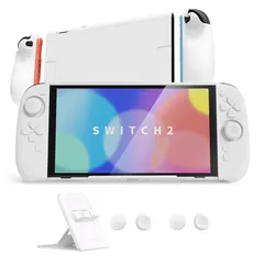 PlayVital Ranger Nintendo Switch 2（2025）対応保護カバー シリコングリップ＋PC製ハードカバーケース 折りたたみスタンド＆親指グリップキャップ付き ドック対応【ホワイト】 0