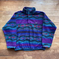 90's Patagonia Snap-T Pullover. 古着　パタゴニア　雪なし　スナップT フリース　総柄