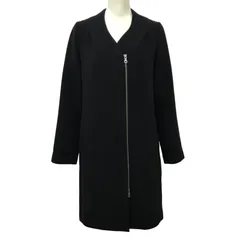 ZM1706 LA SUD ラシュッド ノーカラーダブルジップロングコート 黒 サイズ9 フェルトタッチ 厚手